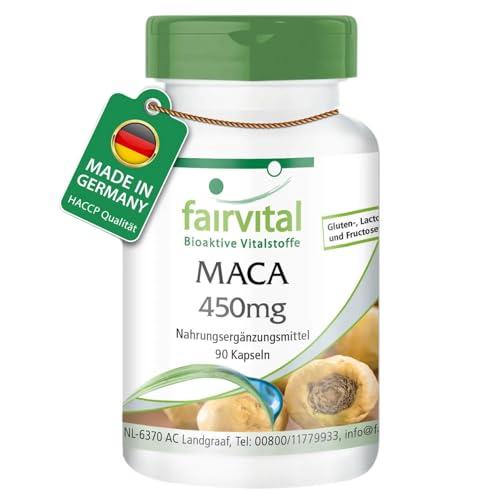 Fairvital | Maca Kapseln 450mg - 90 Kapseln - HOCHDOSIERT - VEGAN - 5-fach konzentrierter Wurzelextrakt