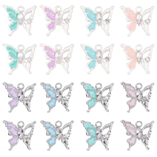 Breloques papillons en métal émaillé pour création de bijoux, colliers et boucles d'oreilles DIY