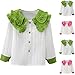 Girls Color Block Ruffle Big Collar Shirt Cute Button Down Long Sleeve Blouse Comfy Cotton Top for 3-13 Years