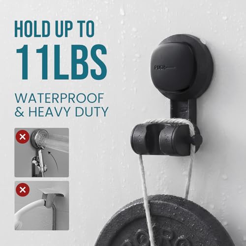 Image of TAILI Shower Head Holder Suction,Visible Safety,with Hooks,Black | height angle adjustable,handheld shower wand bracket,no-drill removable waterproof,plastic,wall mounted,universal,kids,pets