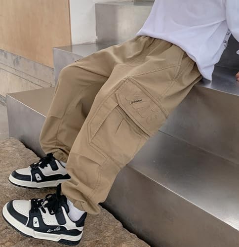 Kids Boy Streetwear Black Baggy Cargo Pants Casual Elastic Waist Relaxed Fit Trousers with Pockets 6-14Years4