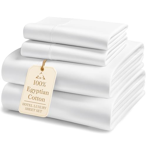 LANE LINEN 100% Egyptian Cotton King Sheets Set – 4 Piece Sateen Weave Bed Sheets, Ultra Soft, 16' Deep Pocket, Luxury King Size Sheet Set – White