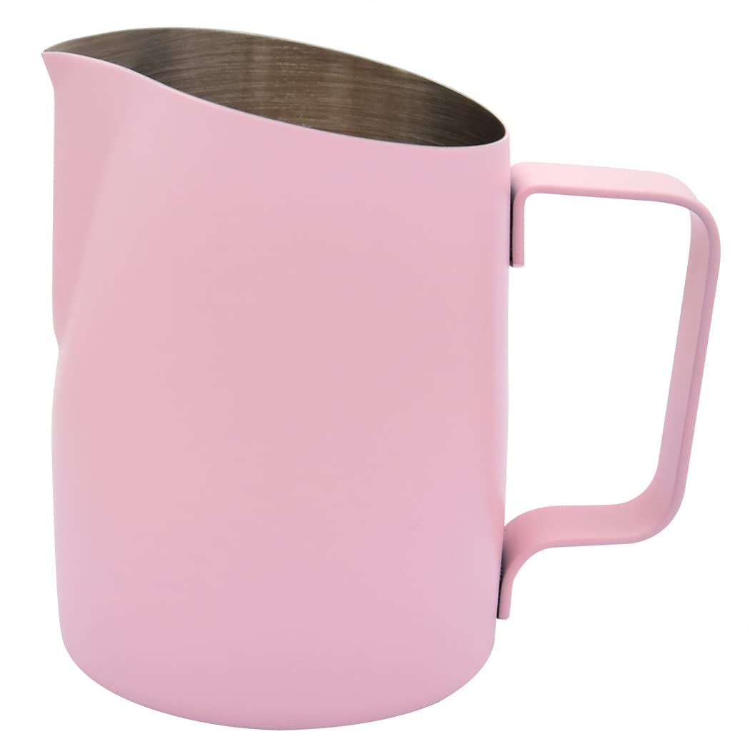 Espresso Steaming Pitcher, Espresso Milk Frothing Pitcher Stainless Steel, Coffee Latte Art Cup 14.2 OZ (420ml) Pink