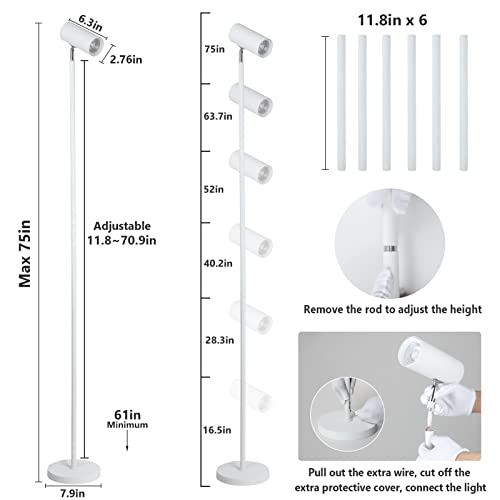 HMVPL White Grow Lights for Indoor Plants Full Spectrum,Tall Plant Light for Indoor Growing with 20W COB Plant Light Bulb,4/8/12H Timer,Led Growth Floor Lamp for Large Plant Seedling(6 Level Height)