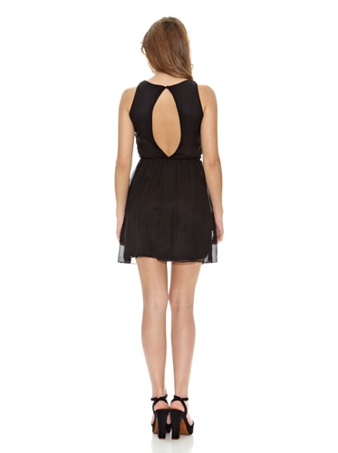 Robe col ras du cou Rare sans manche coupe ajustée noire taille 34