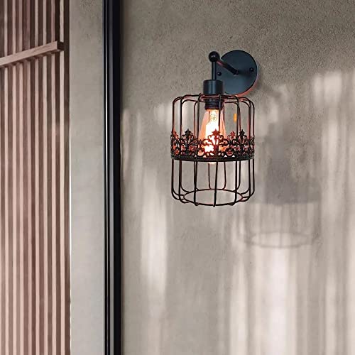 Lámpara industrial de pared steampunk con jaula de metal y cadena 7