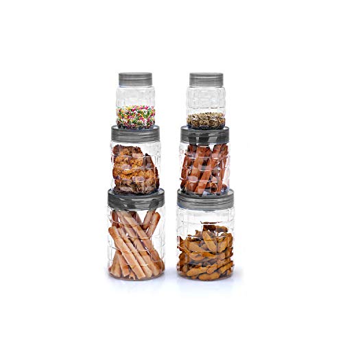 Cello Checkers Pet Plastic Airtight Canister Set | Food grade and BPA free canisters | Durable & Shatterproof Body |Air tight seal & Stackable | Free from any kind of odor | Transparent | 300ml x 2, 650ml x 2, 1200 x 2, Set of 6 (Image - 1)