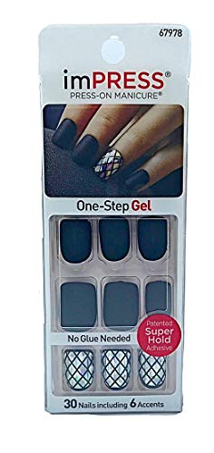 Kiss imPress Press-On Manicure Short Length Matte Black Nails # 67978 Claim to Fame