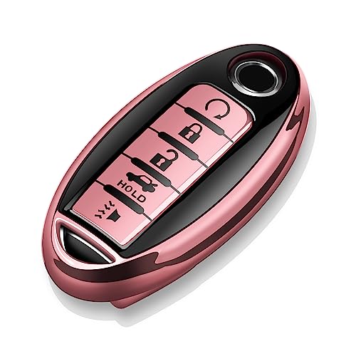 Coque de clé Nissan Pathfinder - Étui silicone rose 5 boutons Infiniti