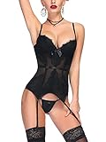 TOPMELON Corset Lingerie Set for Women with Underwire Spaghetti Strap Garter Lingerie Set Push Up Bu