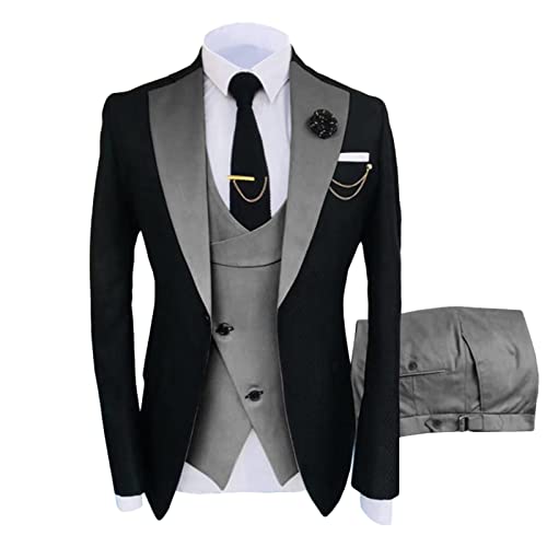 Mens 3 Pieces Slim Fit Suit Stylish Lapel One Button Dinner Prom Blazer Sets Party Wedding Jacket Vest Pants Set