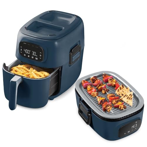 Dash Flip & Fry™ Digital 2-in-1 Grill & Air Fryer - Indoor Grill & Electric Fryer - Features AirCrisp® Technology & Nonstick Surface - dishwasher safe Parts - Forged Iron