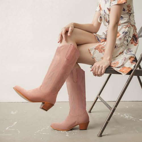 Image of Women's Mid Calf Cowboy Boots Western Pointed Toe Embroidered Boots