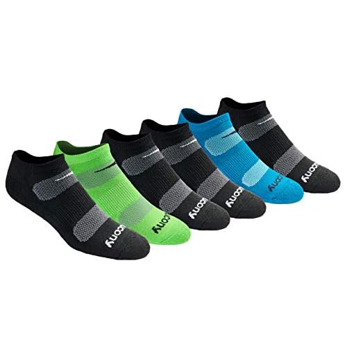 Saucony Men's Multi-Pack Mesh Ventilating Comfort Fit Performance No-Show Socks, Black Fashion (6 Pairs), Shoe Size: 8-12