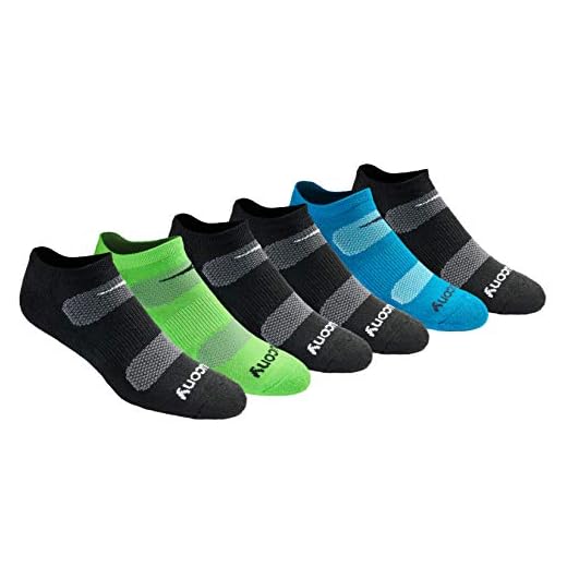 Saucony Men's Multi-Pack Mesh Ventilating Comfort Fit Performance No-Show Socks, Black Fashion (6 Pairs), Shoe Size 8-12