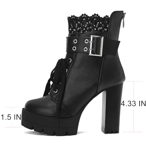 Image of MEOTINA Goth Platform Boots Combat Boots Chunky Heel Ankle Booties for Women Punk Buckle Gothic Boot with Zipper Lace Up Dress Shoes Black /White