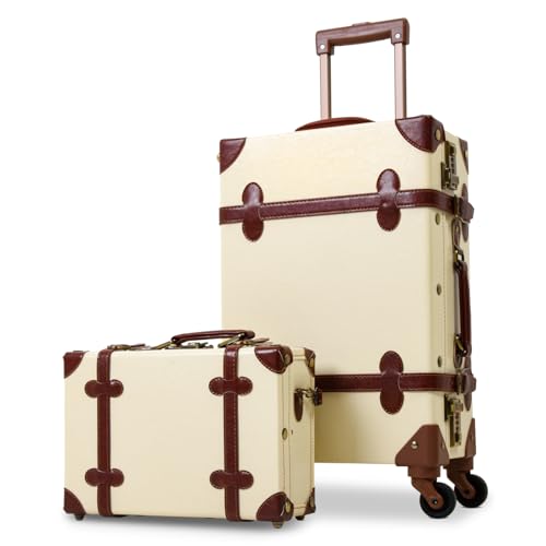 Apelila 2 Piece Vintage Luggage Set PU Leather Luggage with Spinner Wheels, Lightweight Suitcase for Travel( 20"+12")