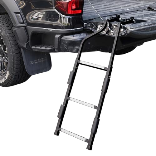 Tailgate Ladder for Pickup Truck Universal 34-42 Height Adjustable Tailgate Step with Non-Slip Wide Pedal Heavy Duty Durable Truck Ladder for Ford Dodge Ram Hilux Chevy GMC Capacity 350 lbs