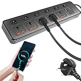 Extension Lead with 6 USB Slots, 6 Way Surge Protected Extension Lead with Individual Switches and Indicator Lights, Extension Cable 2M, 13 Amp 6 Gang Power Strip Lead for Home Office, Black - Image 1