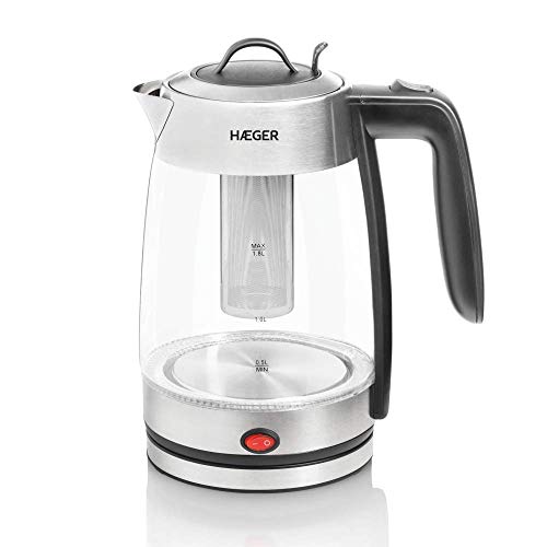 Electric Kettle HAEGER PERFECT TEA - Hervidor electrico con 2200W de potencia, capacidad de 1,8L, base giratoria de 360º,sistema sin cables para mayor comodidad, resistencia oculta en INOX