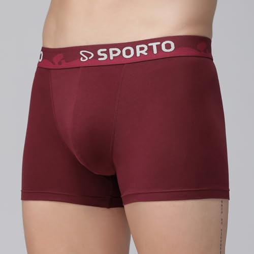 Image of sporto Macho Men's Combed Cotton Spandex Shapelock Trunks | Soft Spandex Waistband | Supersoft Nylon Touch | Ergonomic 3D Fit Innerwear | Color May Vary