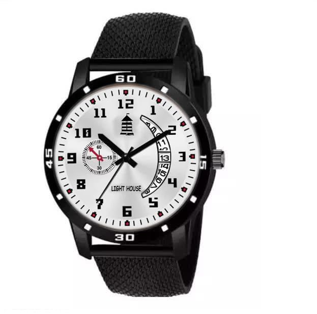 LIGHT HOUSE Round Shape Quartz Analog Mens Watch with Silver Dial & Black Colored Silicon Strap (B0CLLQ5W5X) Amazon Price History, Amazon Price Tracker