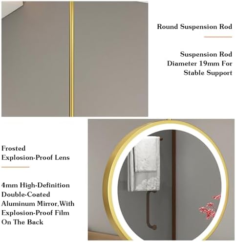 Round LED Lighted Double-Sided Bathroom Mirror, Touch Control Hanging Mirror for Bedroom, Hallway & Living Room, 50x50cm Ceiling Mounted Design