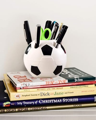 2 Packs Pen Rack Holder Soccer Shape Desktop Ornament for New School Season or Birthday Stylish Pencil Holder (Black-white) image 5