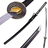sanshimoxing Handmade Katana 60Si2Mn Spring Steel Real Katana Heat Treatment quenching Process Steel Sword Two Colors (60Si2Mn-Blood Slot)