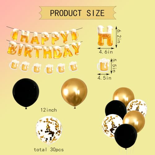 Image of Beer Birthday Banner for Beer Party and Birthday Wedding Party Supplies (Black+Light Gold)