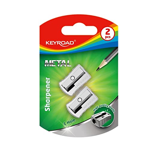 KEYROAD Ergonomischer Anspitzer Einzeln / 2 Stück/ aus Aluminium / Klingen aus Stahl/ von Bleistiften und Buntstiften / Blister / Für Kindergarten Vorschule und Büro Schule Cover