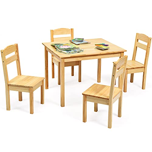 HONEY JOY Kids Table and Chair Set, Wooden Toddler Table and 4 Chairs for Arts & Crafts, Snack Time, 5-Piece Children Furniture Set for Daycare, Kindergarten, Playroom, Gift for Boys Girls (Natural)
