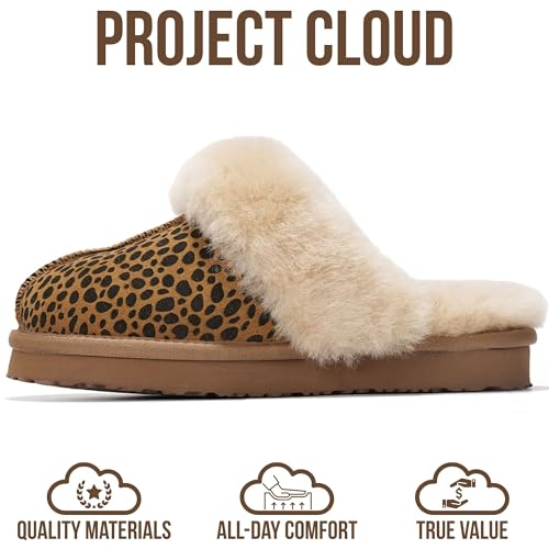 Image of Project Cloud Genuine Leather Slippers for Women with Genuine Fur Lining, Non-Slip Indoor /Outdoor Clog Mule Slippers, Memory Foam Insole