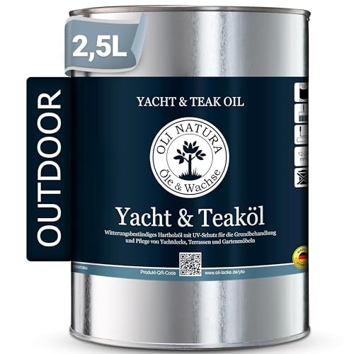 Aceite de teca y yate de OLI-NATURA para exteriores, 2,5 litros, teca, aceite de linaza premium con protección contra la radiación UV, la intemperie, la fragilidad y el envejecimiento – adecuado para