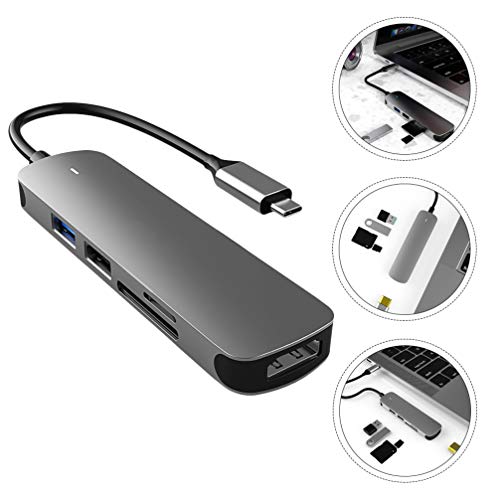 Lurrose Adaptador de Hub Tipo C Em Liga de Alumínio 5 Em 1 Portáteis Com Dispositivos Adaptadores Us