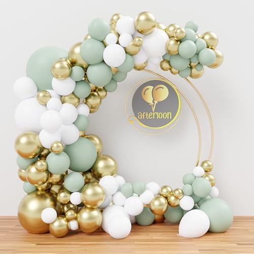 Image of AFTERLOON Biodegradable Natural Rubber Latex 138pcs Sage Green Different Sizes 18 inch 12 inch 10 inch 5 inch Plastic-Free Alternative Balloon Garland Arch Kit perfect for Decor, Graduation, Baby Shower, Wedding