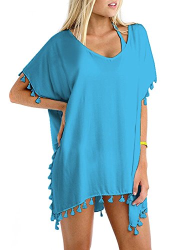 Pareo Camisola de Playa para Poner sobre el Bikini y Crear la ilusion de Curvas, Genial para Verano y Vacaciones (Azul)