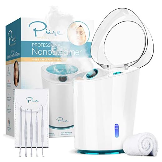 NanoSteamer PRO Professional 4-in-1 Nano Ionic Facial Steamer for Spas - 30 Min Steam Time - Humidifier - Unclogs Pores - Blackheads - Spa Quality - 5 Piece Stainless Steel Skin Kit Included