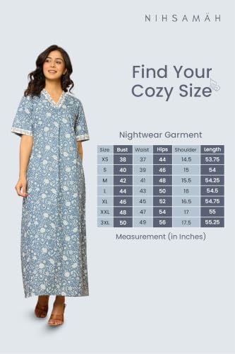 Image of NIHSAMAH Cotton Nighty for Women - Embroidered & Printed Stylish Night Gown, Comfortable Sleepwear Long Nightwear, Maxi
