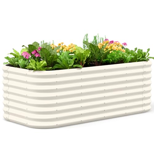 Quictent Galvanized Raised Garden Bed Kit, 6x3x2 ft Oval Metal Planter Box Tall for Vegetables Outdoor Backyard, Strengthened by Crossbar, Beige 6x3x2