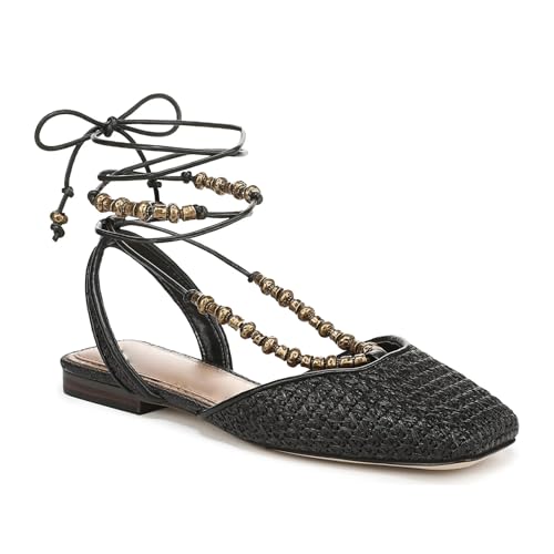 Raffia Ballet Sandals for Women Lace up Ankle Straps Flats Closed Square Toe Maryjane Dressy Casual Beaded Shoes3