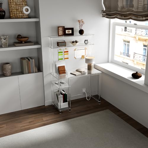 Hmyhum 01005 Acrylic Desk With Charging Station & Hutch thumb #1