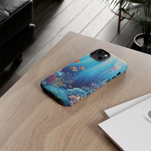 Récif corallien sous-marin coque rigide mate bleu pour iPhone 14 Plus antichoc