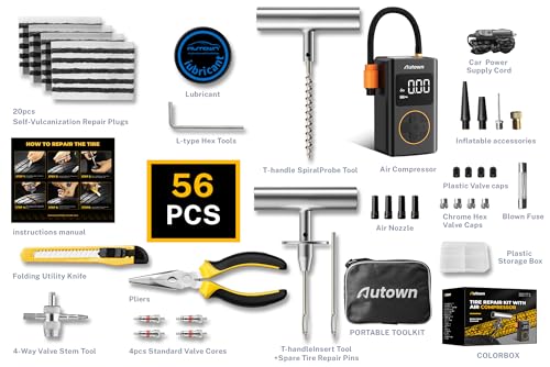 Flat Tire Repair Kit with Air Compressor 54 Pieces for Car, Motorcycle, ATV, Jeep, Truck, Tractor Flat Tire Repair (54PCS) - Image 3