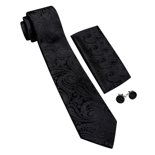 Image of Barry.Wang Paisley Tie Fashion Set Hanky Cufflinks Neckties for Men Woven Silk