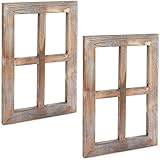 Juvale Set of 2 Stained Cedar Wood Window Frame Panes, Rustic Whitewash Farmhouse Décor (11 x 15.8...