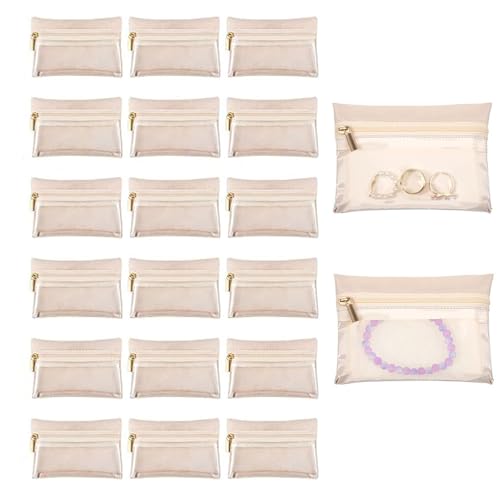 20 Pcs Velvet Jewelry Pouches with Zipper Clear Jewellery Bag Jewellery for Earrings/ Bracelets/Necklaces and Rings Travel Organiser for Travel Business Trip Compact Jewelry Storage for Women