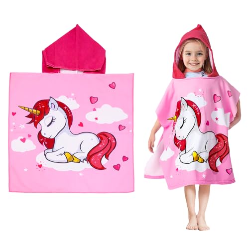 Uryxery Kinder Badeponcho Mit Kapuze Einhorn Mikrofaser Weich...
