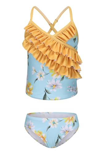 Girls Tankini Swimsuits Two Piece Bathing Suit Hawaiian Ruffle Swimwear Set for Kids Girls 3-16 Years
