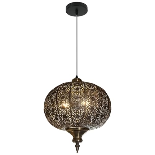 Image of Hollow Pendant Light Fixture Black Chandelier Moroccan Hanging Lamp
